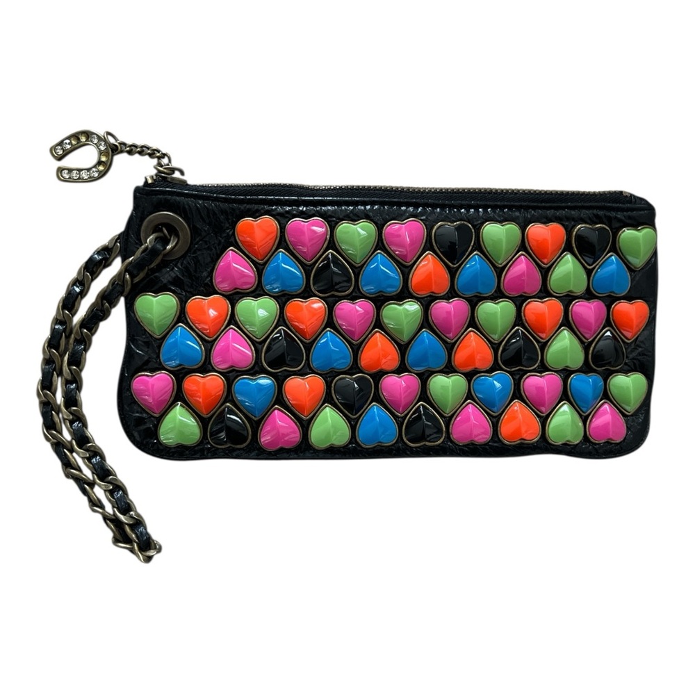 BETSEY JOHNSON | Rare Vintage Y2K Rainbow Candy Heart Leather Wristlet Clutch